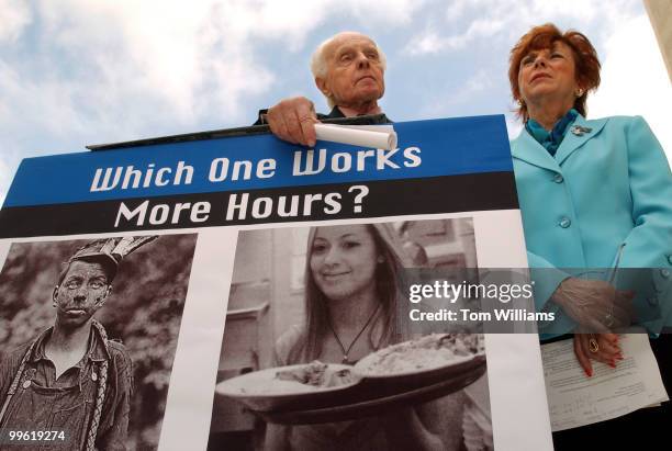 Rep. Tom Lantos, D-Calif., attends a news conference with Antonia Cortese of the American Federation of Teachers, introducing legislation meant to...