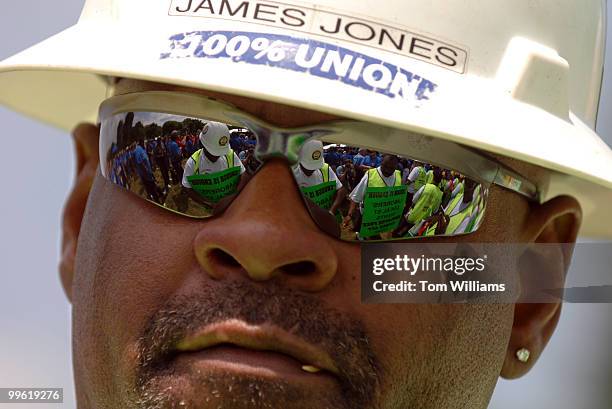 James Jones of Philadelphia, attends a rally held by the International Association of Machinists and Aerospace Workers with thousands of...