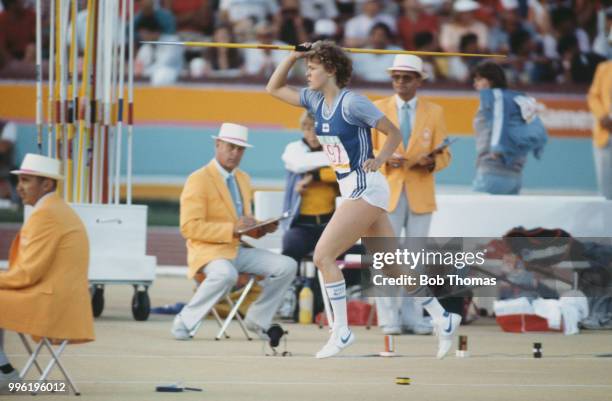 Finnish javelin thrower Tiina Lillak pictured during competition for Finland to finish in second place to win the silver medal in the Women's javelin...