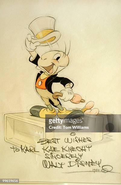 Drawing of Disney's Jiminy Cricket is an example of one of J. Arthur Wood Jr.'s collection of cartoon, comic strip, and animation art that has been...
