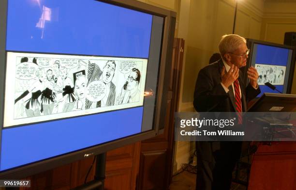 Librarian of Congress James H. Billington, speaks at a press opening for Library's aquisition of J. Arthur Wood Jr.'s, collection of cartoon, comic...