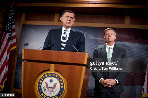 Sens. Mel Martinez, R-Fla., left, and Lindsey Graham, R-S.C., conduct a news conference on their support of nomination of Sonia Sotomayor, July 28,...