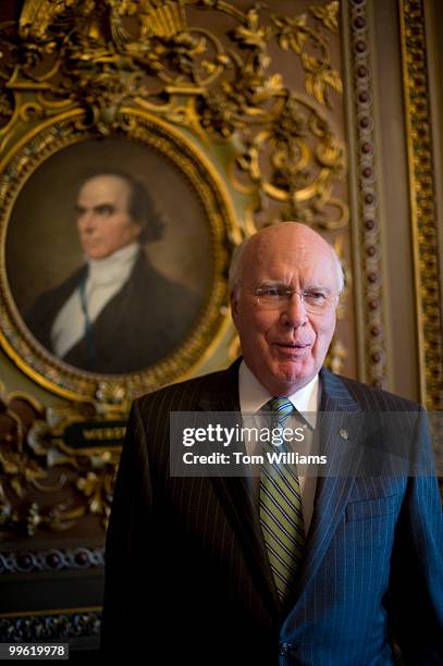 Sen. Pat Leahy, D-Vt., speaks to a reporter after the senate luncheons, June 16, 2009.