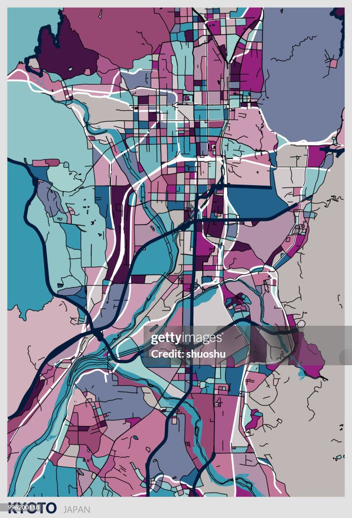 Illustration style Kyoto city map