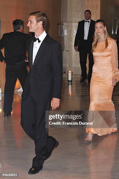 Pierre Casiraghi and Countess Beatrice Borromeo arrive at the Monaco Formula One Grand Prix dinner at the Monte Carlo sporting on May 16, 2010 in...