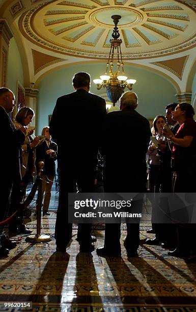 Sens. Carl Levin, D-Mich., right, and John D. Rockefeller, D-W.V., speak to the media after the Senate Luncheons.