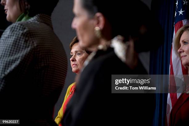 From left, Reps. Cathy McMorris Rodgers, R-Wash., Sue Myrick, R-N.C., Jean Schmidt, R-Ohio, and Marsha Blackburn, R-Tenn., conduct a news conference...