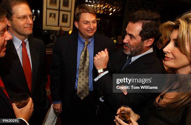 Comedian Dennis Miller talks with, from left, Sen. Lindsay Graham, R-S.C., Sen. John Sununu, R-N.H., Pete Jefferies from the office of Speaker Dennis...