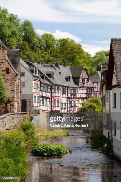half-timbered houses, monreal, rhineland-palatinate, germany - monreal stock pictures, royalty-free photos & images