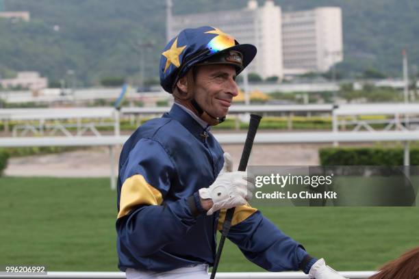 Jockey Gerald Mosse riding Winnam wins Race 8 Big Profit Handicap at Sha Tin racecourse during Season Finale race day on July 12 , 2015 in Hong Kong.