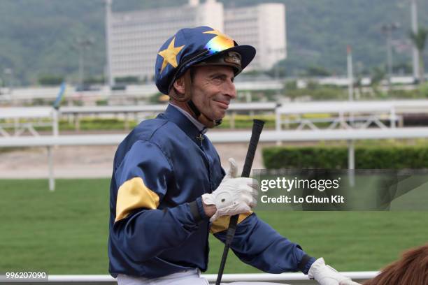 Jockey Gerald Mosse riding Winnam wins Race 8 Big Profit Handicap at Sha Tin racecourse during Season Finale race day on July 12 , 2015 in Hong Kong.