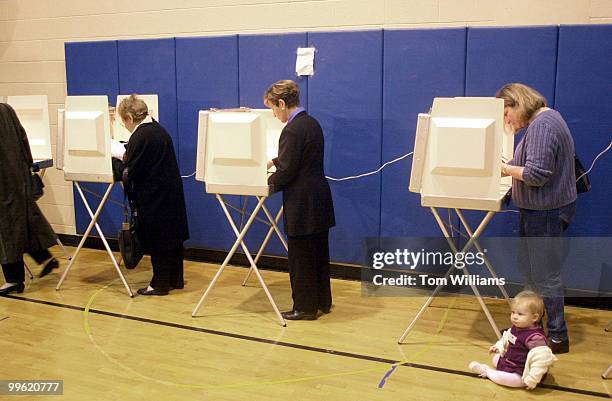 Rep. Connie Morella, R-MD, fills out her ballot at the voting center in the Walt Whitman High School in Bethesda, MD on the morning on Nov. 7.