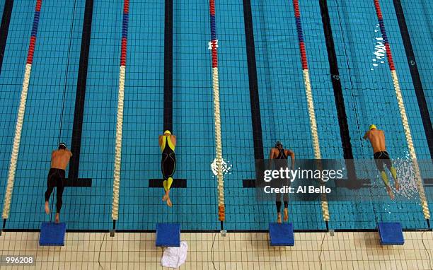 General view of the start of the Mens 50 Metres Freestyle at the Chandler Aquatic Centre during the Goodwill Games in Brisbane, Australia. DIGITAL...