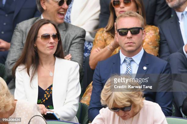 Sarra Kemp and Chris Hoy attend day nine of the Wimbledon Tennis Championships at the All England Lawn Tennis and Croquet Club on July 11, 2018 in...