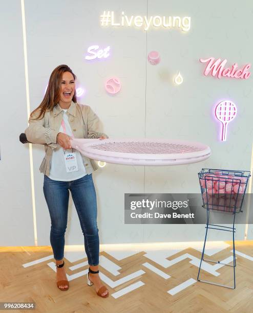 Sam Faiers attends the evian Live Young Suite at The Championship at Wimbledon on July 11, 2018 in London, England.