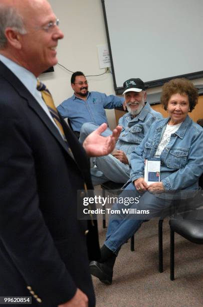 Ken Flores, center, alone with his parents Luis and Eloisa attend a meeting with Rep. Steve Pearce, R-N.M., at Luna Community College in Santa Rosa,...
