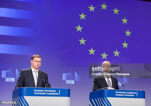 Euro & Social Dialogue Commissioner Valdis Dombrovskis and the EU Economic and Financial Affairs, Taxation and Customs Commissioner Pierre Moscovici...