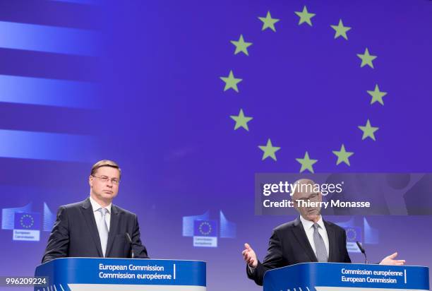 Euro & Social Dialogue Commissioner Valdis Dombrovskis and the EU Economic and Financial Affairs, Taxation and Customs Commissioner Pierre Moscovici...