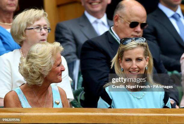 The Countess of Wessex in the royal box on centre court on day nine of the Wimbledon Championships at the All England Lawn Tennis and Croquet Club,...