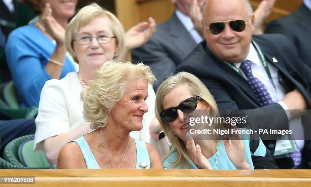 Gill Brook and The Countess of Wessex in the royal box on centre court on day nine of the Wimbledon Championships at the All England Lawn Tennis and...