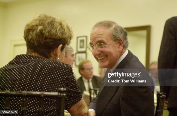 George Mitchell chats with Connie Morella.