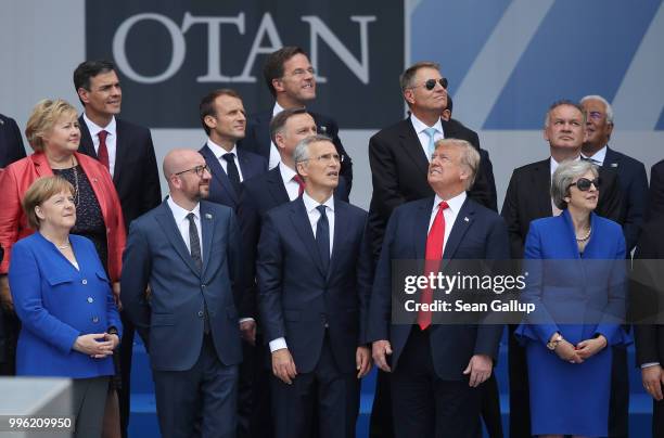 German Chancellor Angela Merkel, Belgian Prime Minister Charles Michel, NATO Secretary General Jens Stoltenberg, U.S. President Donald Trump and...