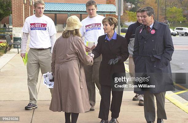 Rep. Connie Morella, R-MD, greets people outside of the voting center at the Walt Whitman High School in Bethesda, MD on the morning on Nov. 7.