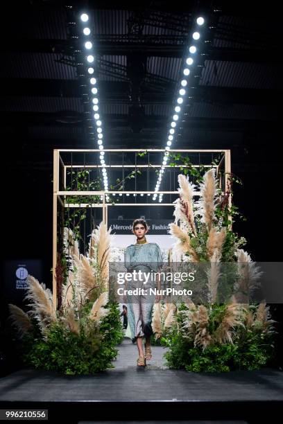 Model walks the runway at the 'Inunez' catwalk during the Mercedes-Benz Madrid Fashion Week Spring/Summer in Madrid, Spain. July 10, 2018.