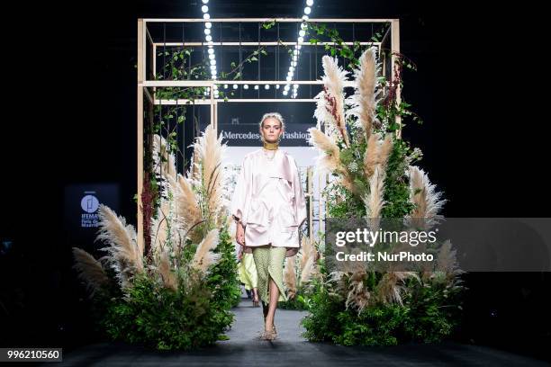 Model walks the runway at the 'Inunez' catwalk during the Mercedes-Benz Madrid Fashion Week Spring/Summer in Madrid, Spain. July 10, 2018.