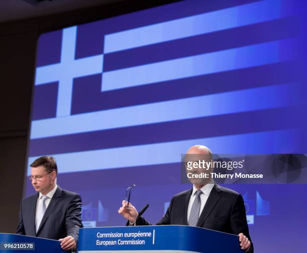 Euro & Social Dialogue Commissioner Valdis Dombrovskis and the EU Economic and Financial Affairs, Taxation and Customs Commissioner Pierre Moscovici...