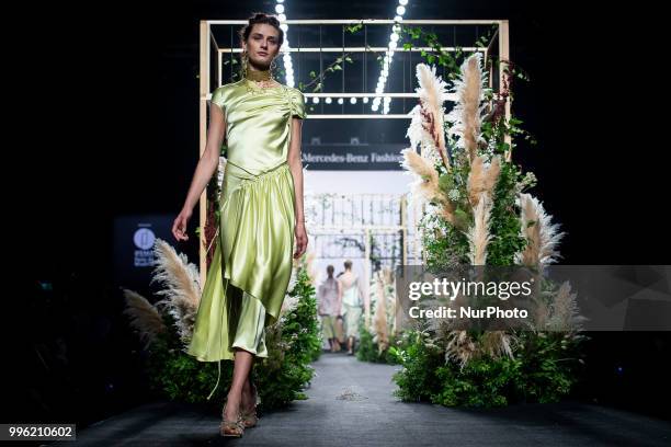 Model walks the runway at the 'Inunez' catwalk during the Mercedes-Benz Madrid Fashion Week Spring/Summer in Madrid, Spain. July 10, 2018.