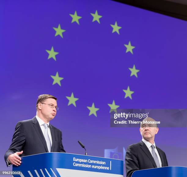 Euro & Social Dialogue Commissioner Valdis Dombrovskis and the EU Economic and Financial Affairs, Taxation and Customs Commissioner Pierre Moscovici...