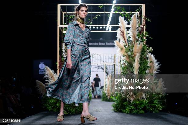 Model walks the runway at the 'Inunez' catwalk during the Mercedes-Benz Madrid Fashion Week Spring/Summer in Madrid, Spain. July 10, 2018.