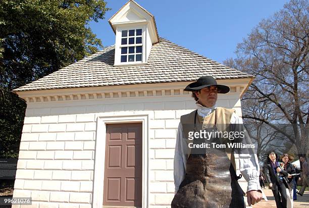 Alex Morse plays Mt. Vernon gardener "William Spence" while leading a tour of the recently restored Gardener's House on the Mt. Vernon estate.