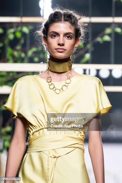 Model walks the runway at the 'Inunez' catwalk during the Mercedes-Benz Madrid Fashion Week Spring/Summer in Madrid, Spain. July 10, 2018.