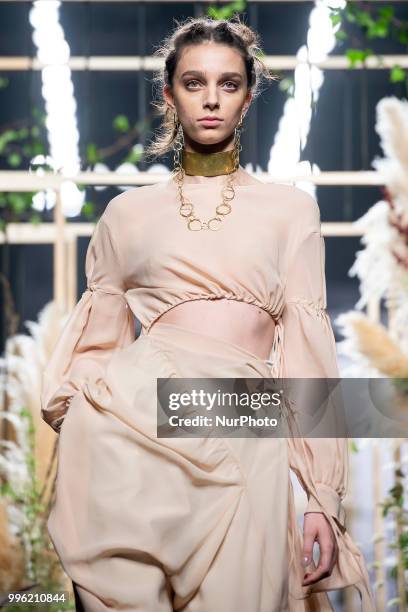 Model walks the runway at the 'Inunez' catwalk during the Mercedes-Benz Madrid Fashion Week Spring/Summer in Madrid, Spain. July 10, 2018.