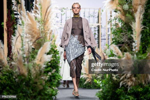 Model walks the runway at the 'Inunez' catwalk during the Mercedes-Benz Madrid Fashion Week Spring/Summer in Madrid, Spain. July 10, 2018.