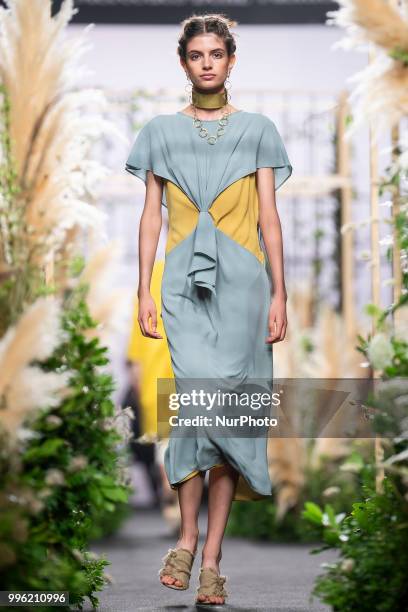 Model walks the runway at the 'Inunez' catwalk during the Mercedes-Benz Madrid Fashion Week Spring/Summer in Madrid, Spain. July 10, 2018.