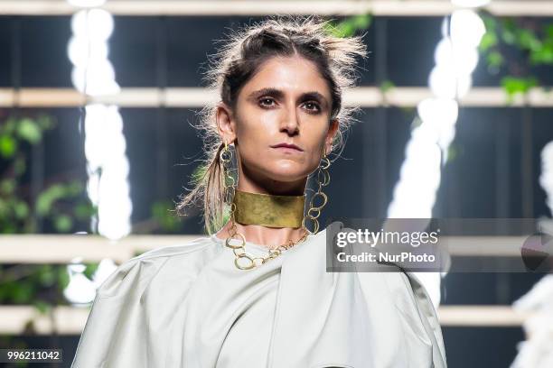 Model walks the runway at the 'Inunez' catwalk during the Mercedes-Benz Madrid Fashion Week Spring/Summer in Madrid, Spain. July 10, 2018.