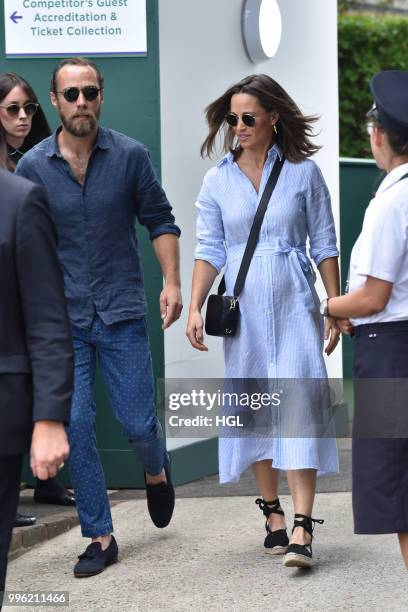 Pippa Middleton and James Middleton seen on day nine of The Championships at Wimbledon, London on July 11, 2018 in London, England.