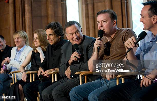 Stars of "Night at the Museum: Battle of the Smithsonian," from left, Owen Wilson, Amy Adams, Ben Stiller, Robin Williams, Ricky Gervais, and Hank...