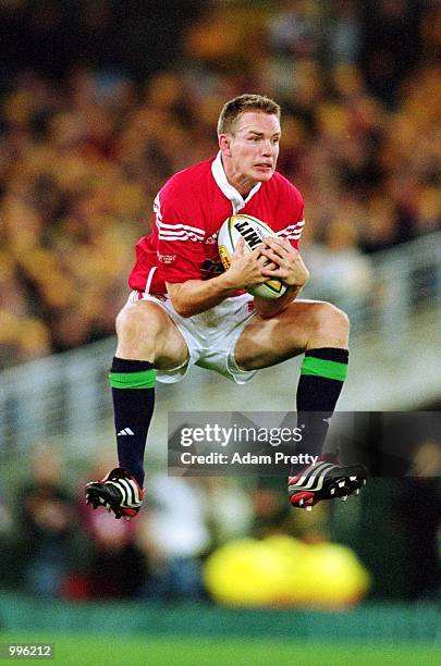 Matt Perry of the Lions takes a high ball during the third and final Test Match played between the British and Irish Lions and the Australian...