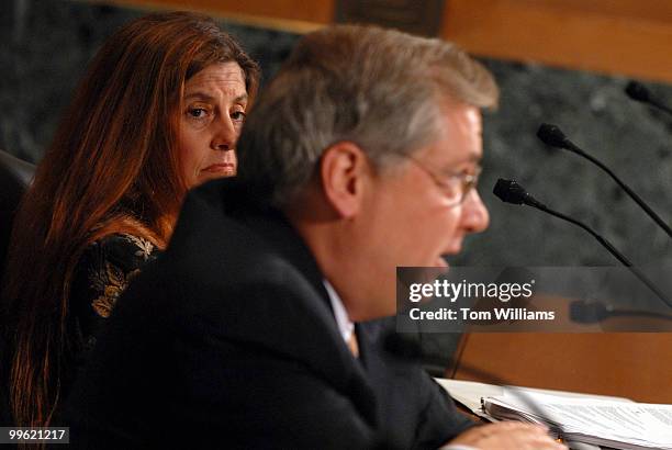 Cathy Sauceda, director of special enforcement at the U.S. Customs and Border Protection, listens to testimony from John Melle, deputy assistant U.S....