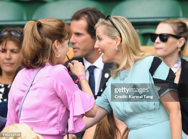 Darcey Bussell and Sophie, Countess of Wessex attend day nine of the Wimbledon Tennis Championships at the All England Lawn Tennis and Croquet Club...