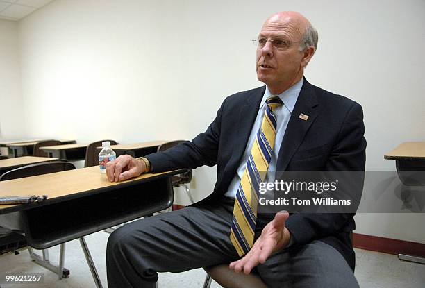 Rep. Steve Pearce, R-N.M., is interviewed in a classroom at Luna Community College in Santa Rosa, N.M.