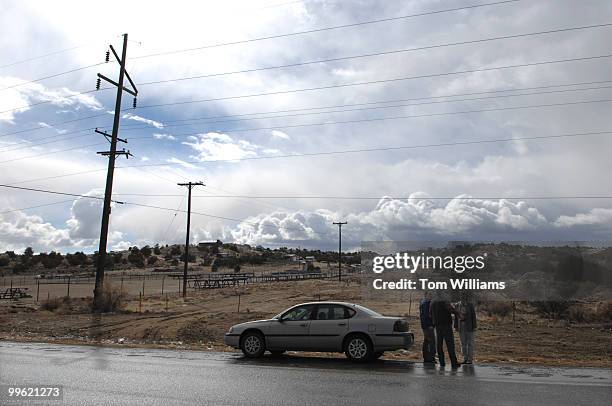 Rep. Heather Wilson, R-N.M., inspects land to be used for an industrial park in Bloomfield, N.M., with Mayor Scott Eckstein, left, and city manager...