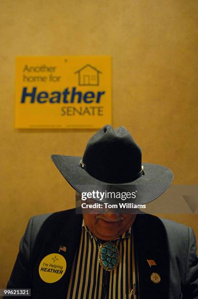 LeRoy Candelaria of Estancia, N.M., waits for the arrival of Rep. Heather Wilson, R-N.M., during an ice cream reception the day prior to the state...