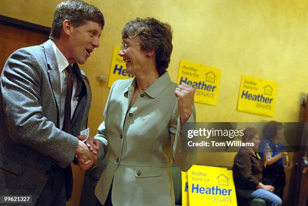 Rep. Heather Wilson, R-N.M., talks with Chad Twitchell at an ice cream reception the day prior to the state republican convention.