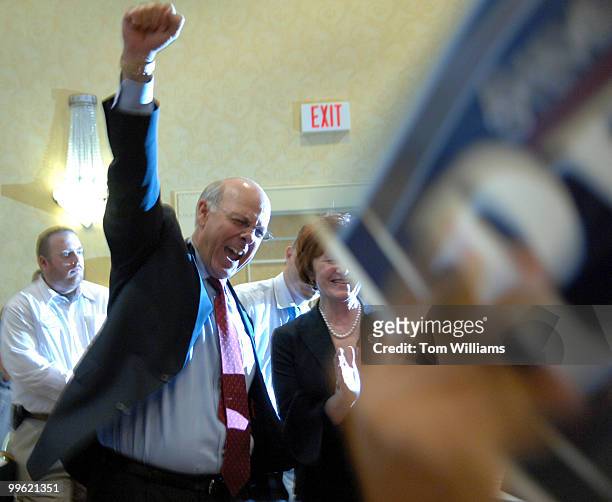 Rep. Steve Pearce, R-N.M., celebrates winning the delegates' vote for republican Senate nomination at the state republican convention at the Marriott...