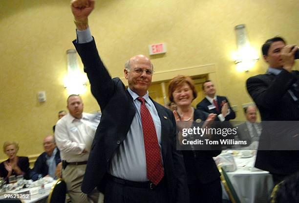 Rep. Steve Pearce, R-N.M., celebrates winning the delegates' vote for republican Senate nomination at the state republican convention at the Marriott...